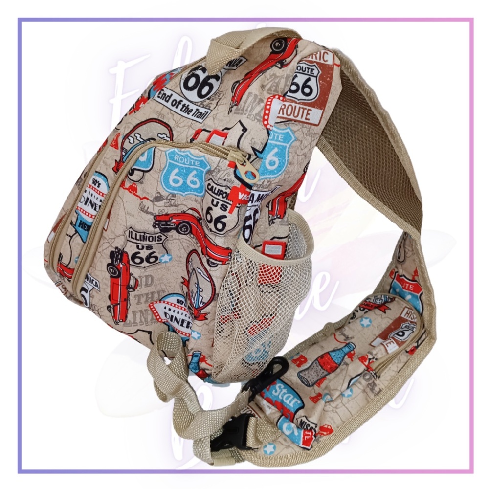 Unique Route 66 Print, Traditional Sling Backpack.Functional Zippered P… - Picture 4 of 16